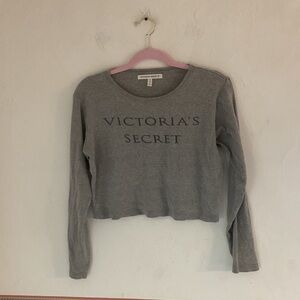Victoria's Secret Vintage Long Sleeve Crop Pajama Top, Size M, Heather Gray